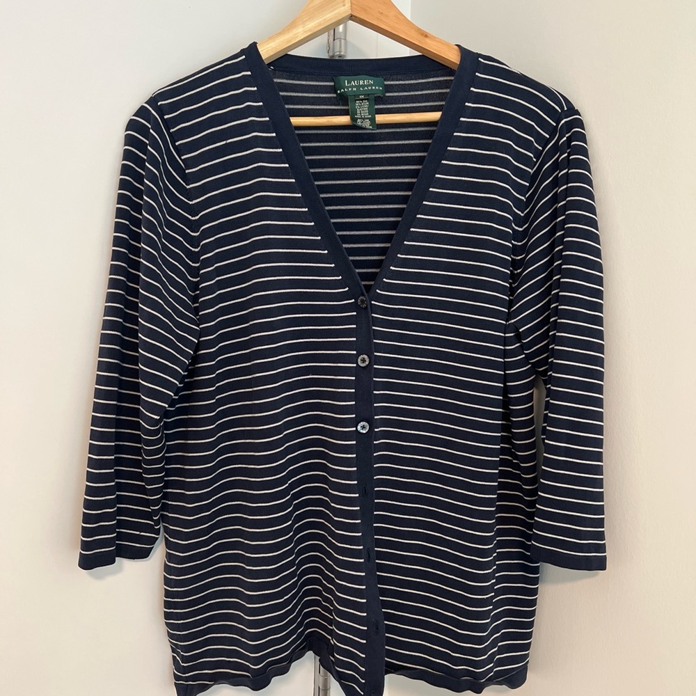 Ralph Lauren Navy and White Striped Sweater
